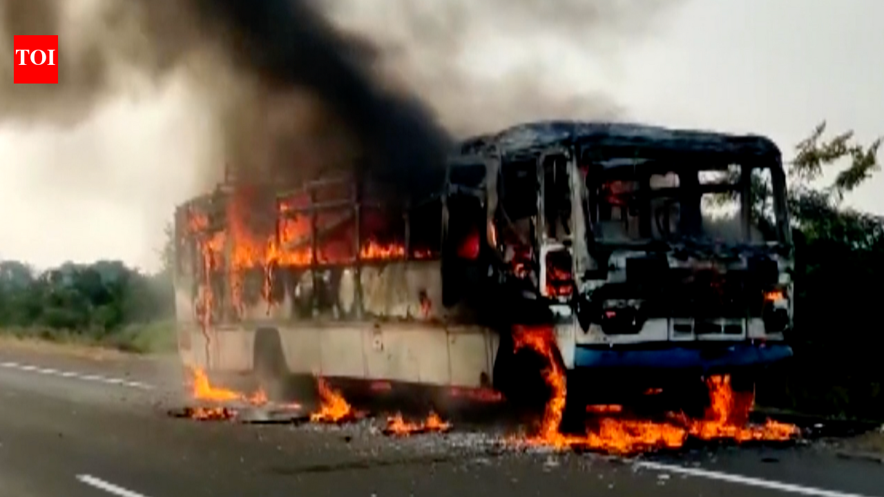 Maharashtra: State transport bus catches fire in Amravati