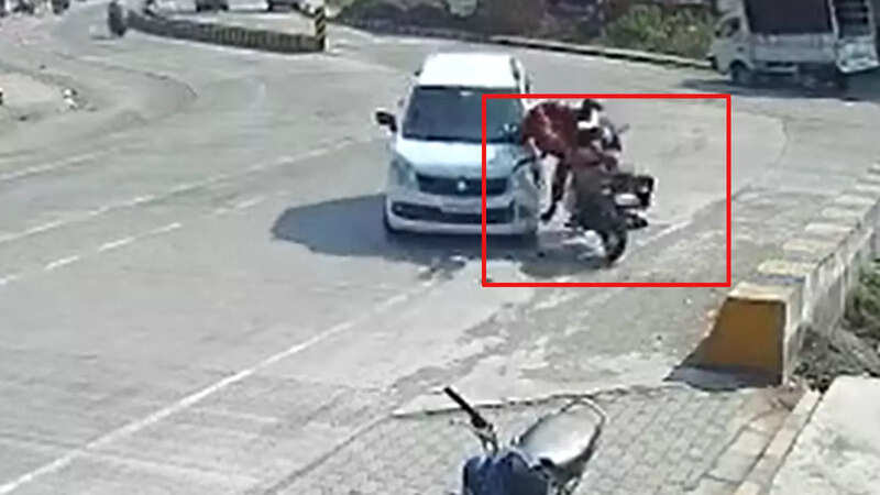 On cam: Woman, child flung into air as car rams into bike in Pune