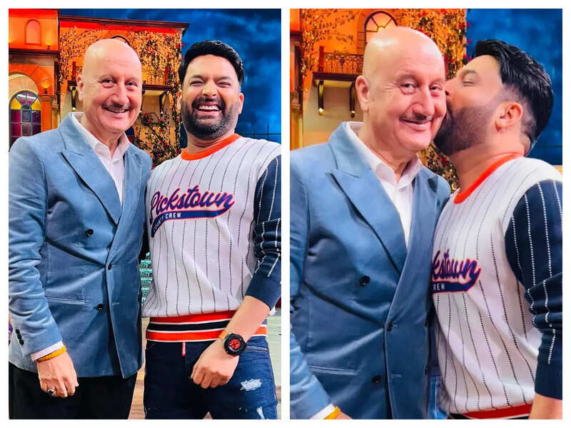 Anupam Kher visits The Kapil Sharma Show and shares photos of Kapil kissing him with love; fans remind him of the 'Kashmir Files' controversy