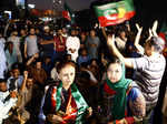 Supporters of Pakistan former Prime Minister Imran Khan, protest following the shooting incident on his long march in Wazirabad, in Karachi,