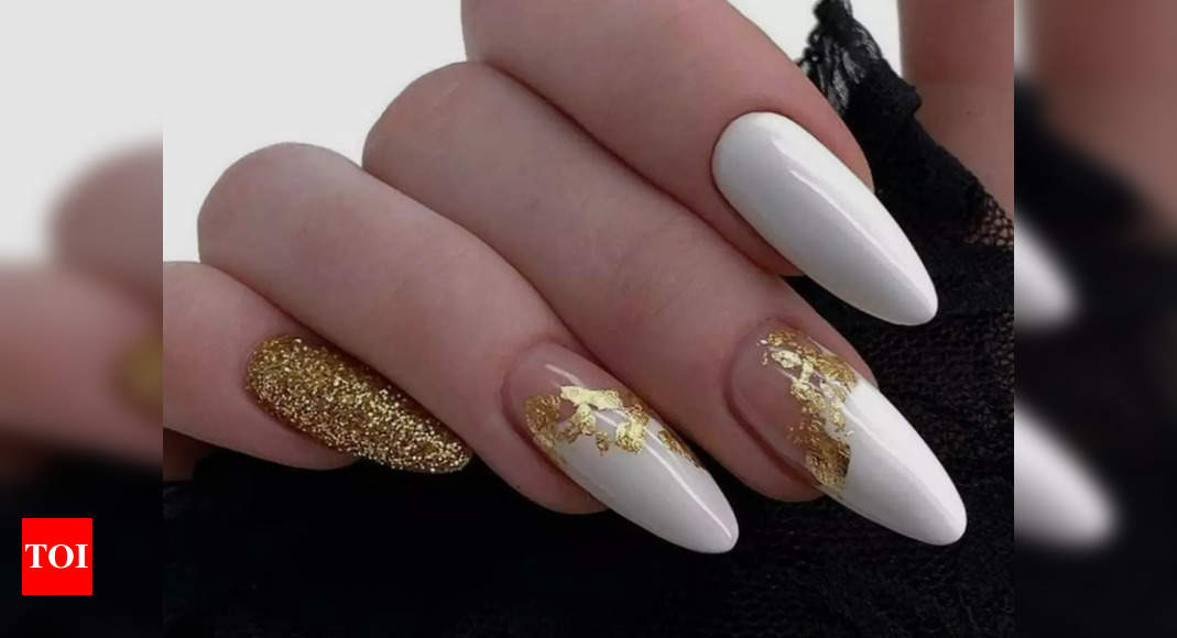 First time trying gold flake nails! Pretty happy with the result