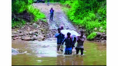 Flash flood forces villagers to carry dead body for 3km