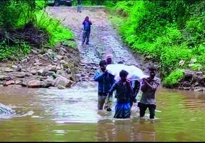 Flash flood forces villagers to carry dead body for 3km