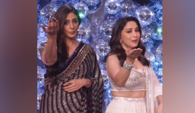 Madhuri Dixit and Tabu dance together on the sets of a reality show