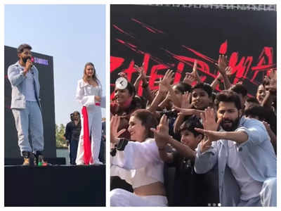 Varun Dhawan and Kriti Sanon make a stylish appearance at a children’s camp in Ahmedabad as they promote ‘Bhediya’ – WATCH videos