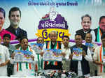 Ahmedabad : Rajasthan Chief Minister and senior Congress leader Ashok Gehlot with party leaders releases the party manifesto for the upcoming Gujarat Assembly elections, during a press conference in Ahmedabad on Saturday, November 12, 2022. (PHOTO:IANS/Siddharaj Solanki)