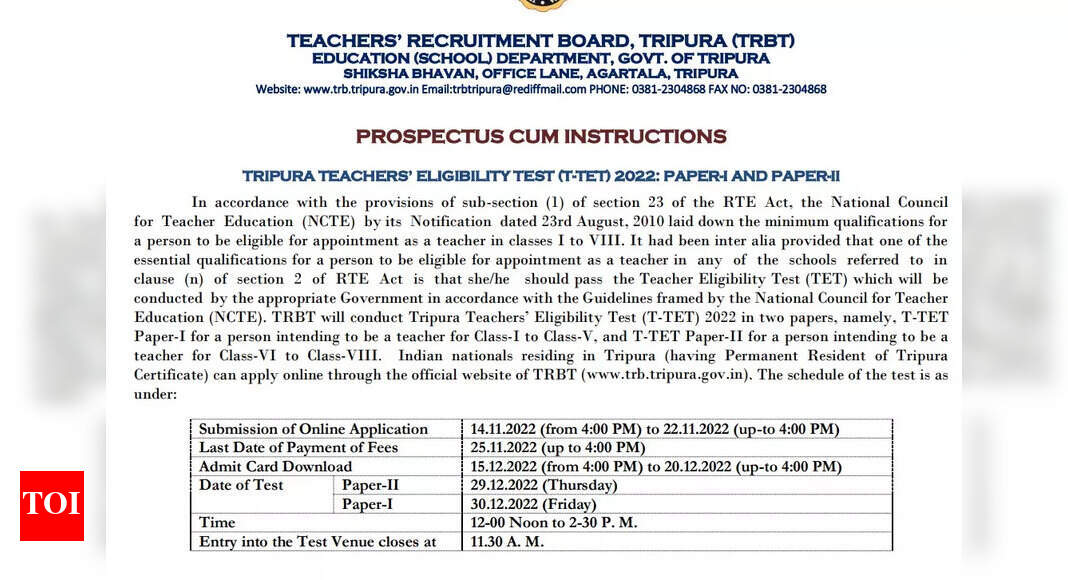Tripura TET 2022 registration begins at here