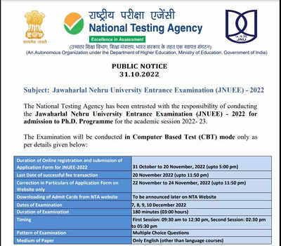 JNUEE PhD Admission 2022: Last date to register for JNU PhD entrance exam, here's how to apply