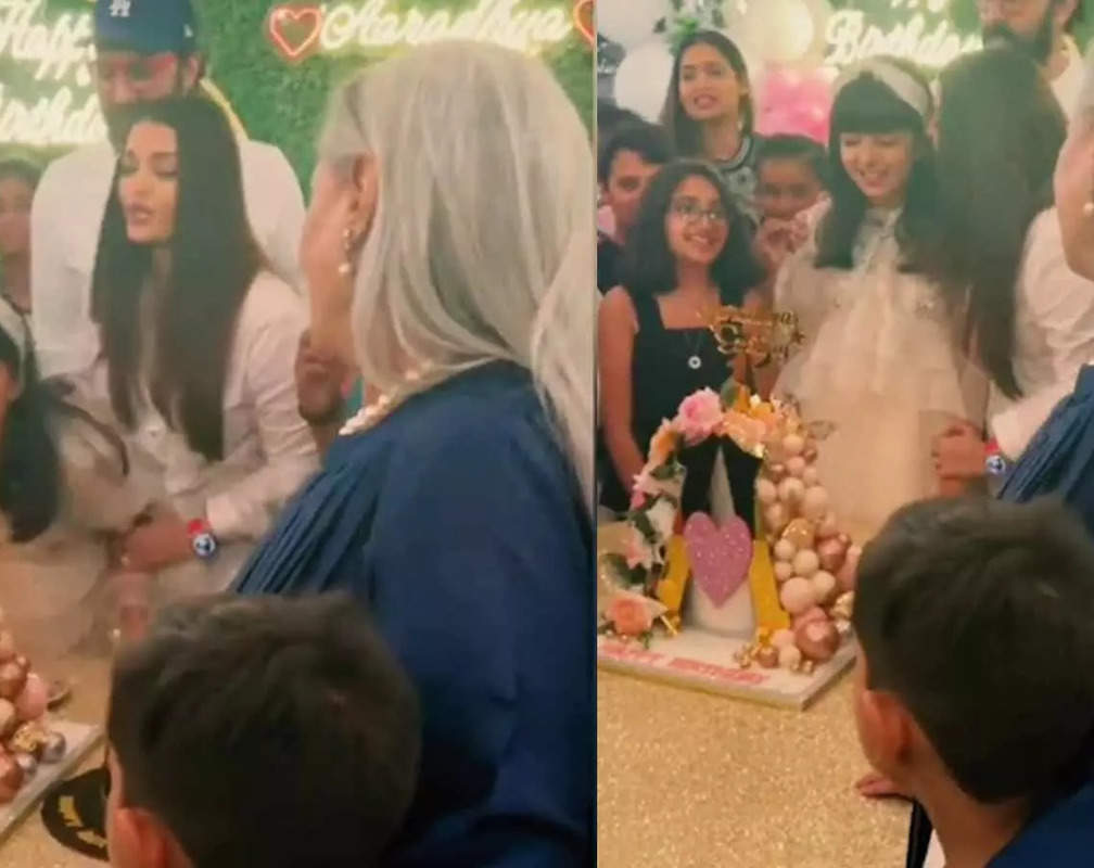 
Aaradhya gets a kiss from her mommy Aishwarya Rai Bachchan, Abhishek Bachchan and Jaya Bachchan celebrate the fun party
