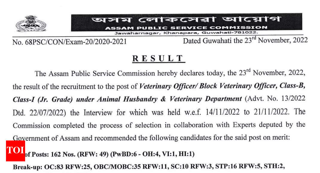 APSC VO/BVO 2022 final result declared at , check download link here - Times of India APSC VO/BVO 2022 final result declared at , check download link here - Times of India