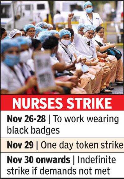 Nurses working with black badges at GMCH, to go on strike from Nov 29