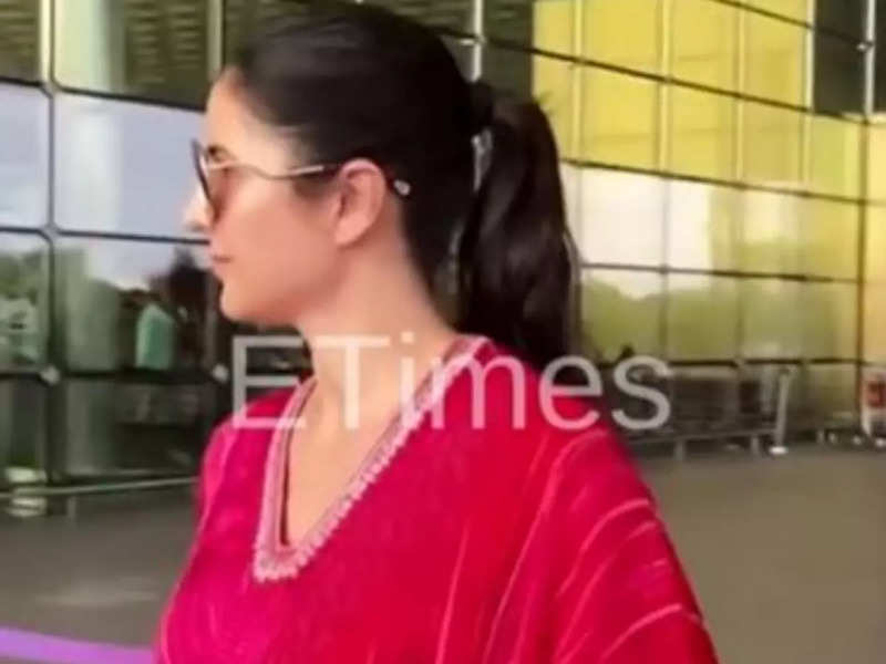 Katrina Kaif makes a stunning airport appearance in pink kurta, her smile when asked about Vicky Kaushal's 'Bijli' song is too cute to miss - Watch video