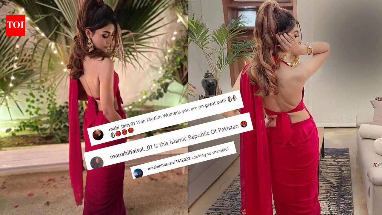 Pakistani actress Zoya Nasir poses in a red saree with backless blouse ...