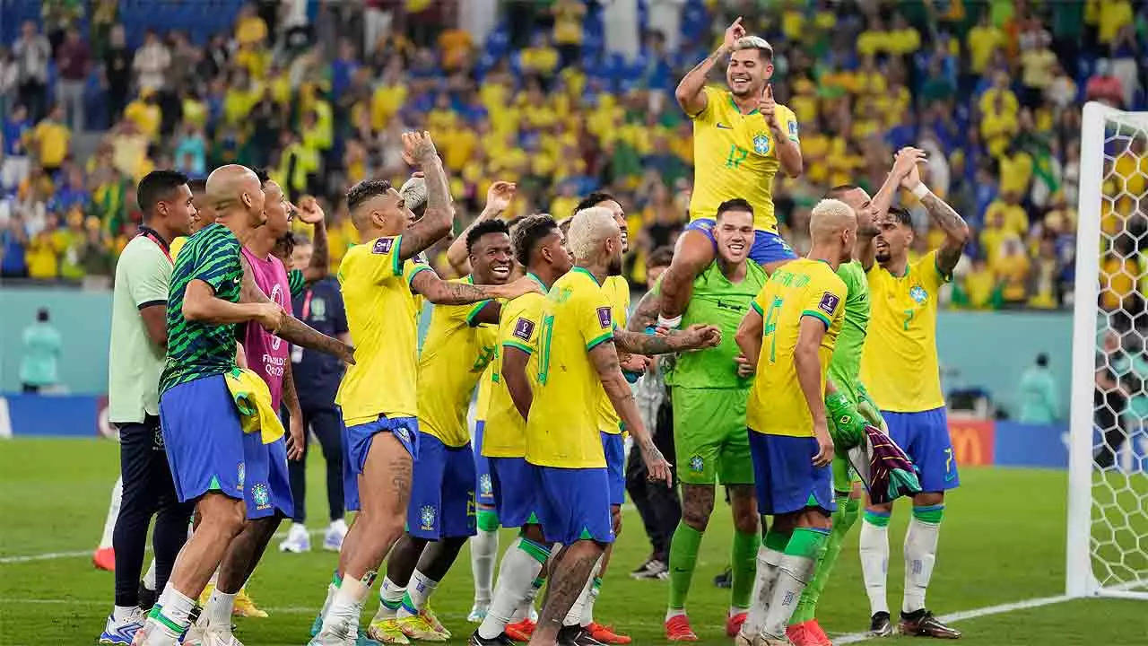 Brazilian soccer team celebrating victories in the world cup