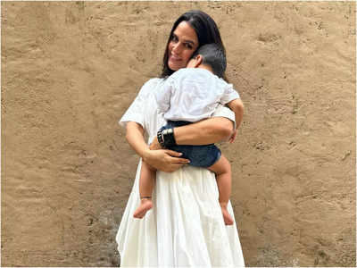 Neha Dhupia posts pictures with son Guriq on social media; netizens call her ‘glowing mama’