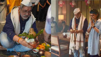 Aamir Khan raises eyebrows for performing Puja wearing Nehru cap and denim with his ex-wife Kiran Rao