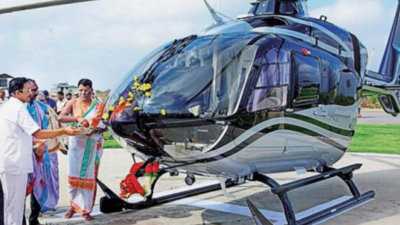 Telangana businessman flies chopper to Yadadri for 'vahana puja'