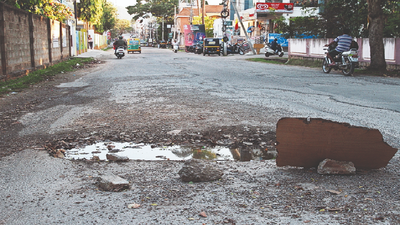 Latest spell of rain leaves Mysuru roads damaged, full of potholes