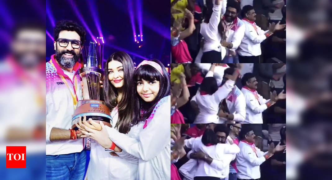 Abhishek Bachchan PULLS wife Aishwarya Rai and daughter Aaradhya for a hug to celebrate kabaddi team’s win – WATCH – Times of India