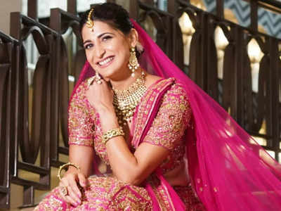 Bride in Light Pink Lehenga With Carnation Necklace, Indian Attire