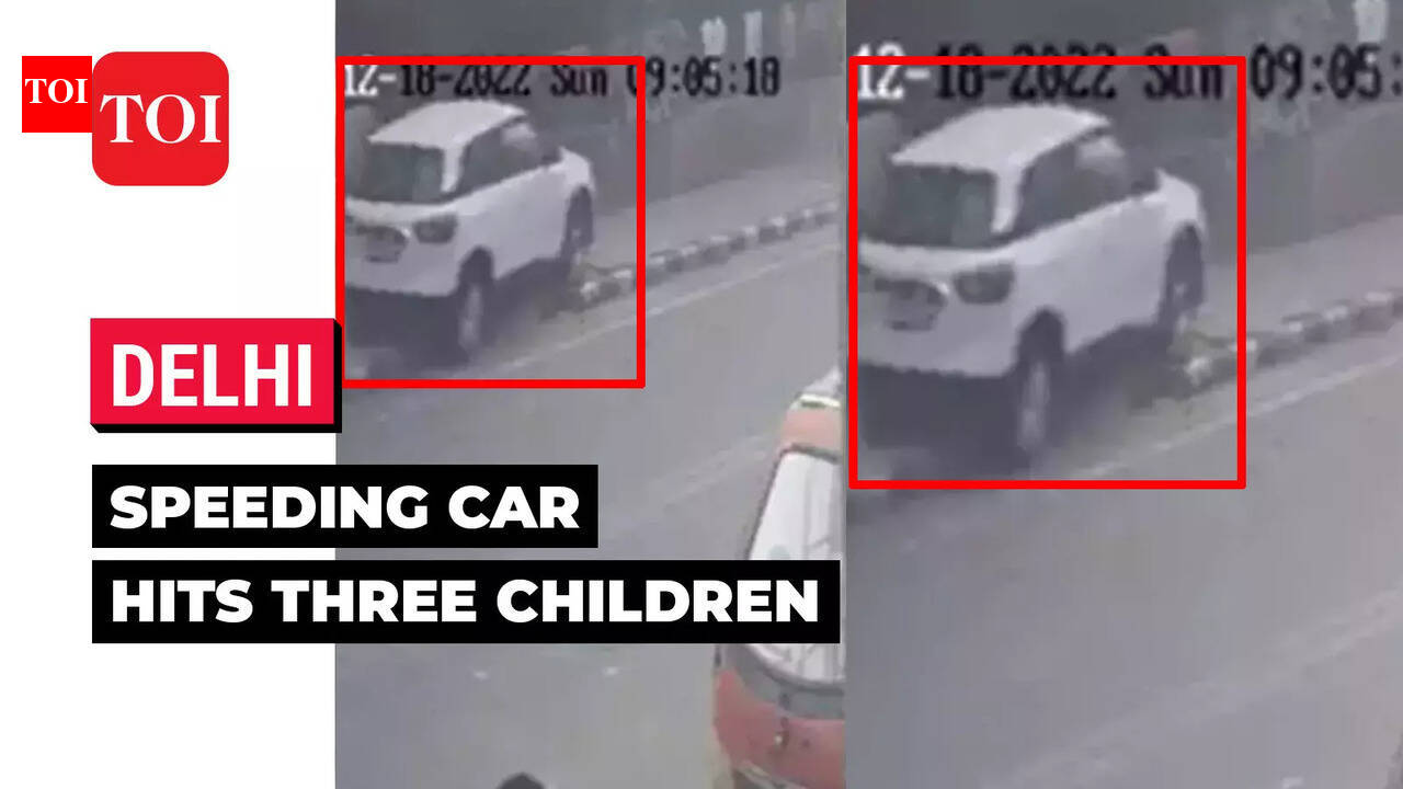 Caught on CCTV: Speeding car hits three children on footpath in Delhi ...