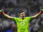 Argentina's goalkeeper Emiliano Martinez celebrates after he save a penalty duri...