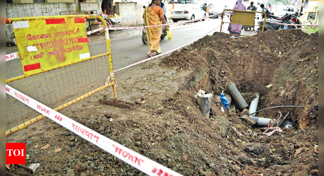 कोयम्बटूर में 24/7 जलापूर्ति परियोजना कछुआ गति से आगे बढ़ रही है |  कोयंबटूर समाचार – टाइम्स ऑफ इंडिया