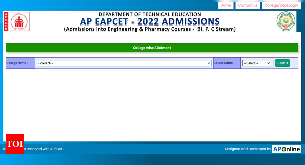 AP EAMCET 2022 seat allotment result for BiPC stream published cets