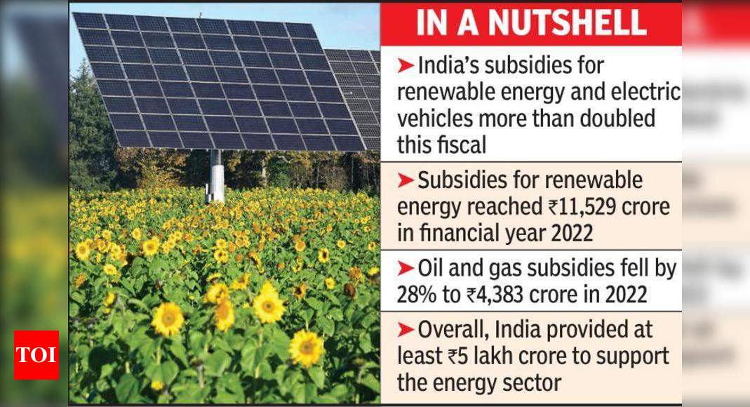 नवीकरणीय ऊर्जा और ईवी के लिए सब्सिडी दोगुनी से अधिक: अध्ययन |  नागपुर समाचार – टाइम्स ऑफ इंडिया