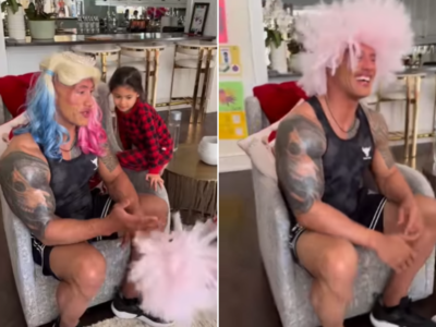 Dwayne Johnson looks unrecognizable in this adorable Christmas makeover from his daughters