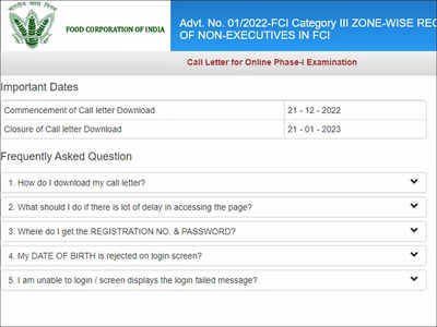 FCI Assistant Grade 3 Admit Card 2022 released on fci.gov.in, direct link