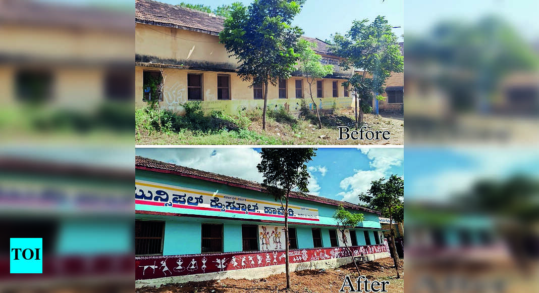 युवा ब्रिगेड पेंट्स 135 साल पुराने स्कूल |  हुबली न्यूज – टाइम्स ऑफ इंडिया