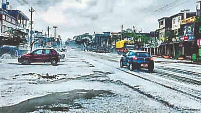 Assam’s Moran town in Dibrugarh district draped in white after severe hailstorm