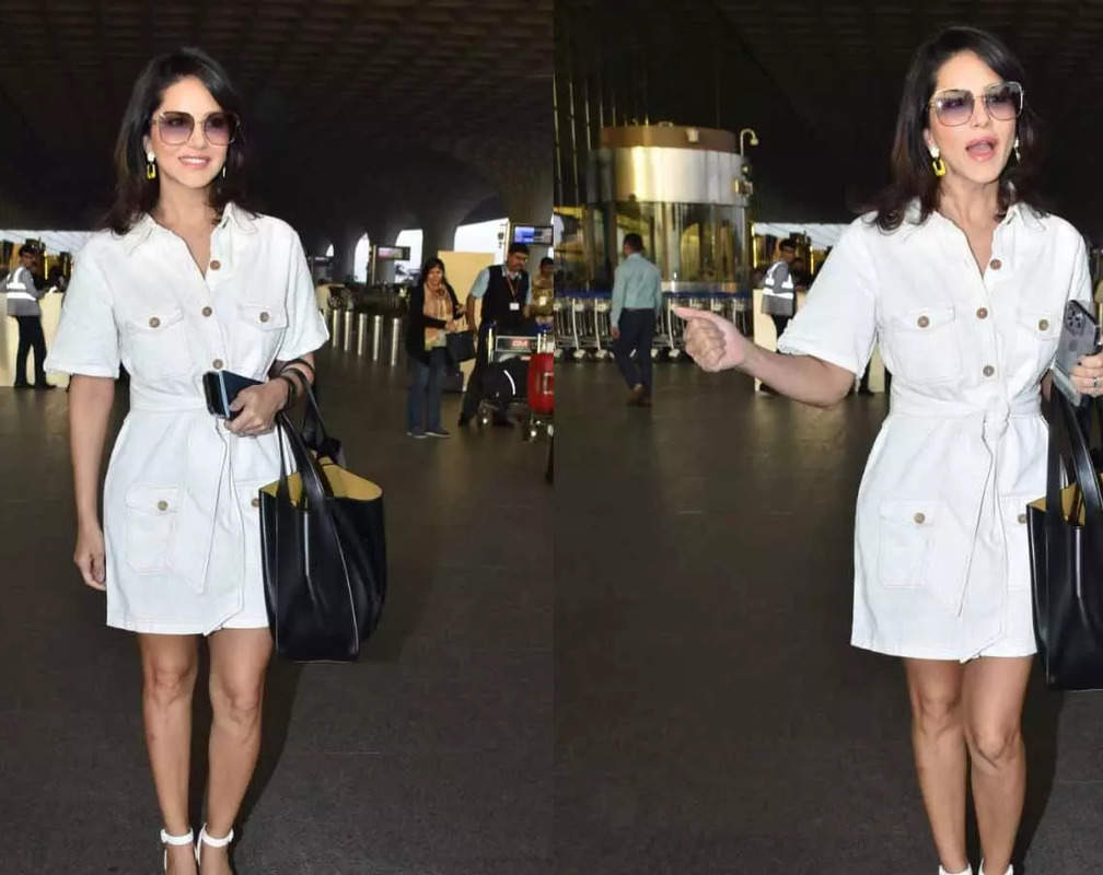 
41-year-old former adult atress Sunny Leone appears in all-white look at Mumbai airport
