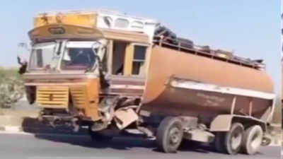 Videos or man driving truck without front wheel and driver stopping bus in middle of the road to have tea go viral