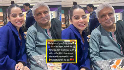 Urfi Javed says 'finally met my grandfather' as she drops a picture with veteran lyricist Javed Akhtar; netizens say 'Kal se ye shayari naa karne lage'