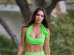 Neons for summer? Yes, please! The actress embraced the weather in this lime green crop top and pants set.