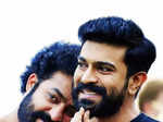 Jr NTR poses with his ‘RRR’ co-star Ram Charan Teja.