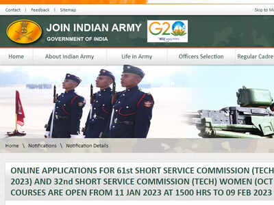 Indian Army SSC Tech 61st Men and 32nd Women Course 2023 notification released, apply on joinindianarmy.nic.in