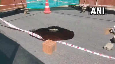 Bengaluru road caves in amid Namma Metro construction; biker injured