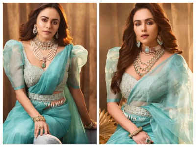 Amruta Khanvilkar is a sight to behold in this stunning powder blue saree; See pics