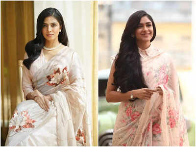 Malavika Mohanan slips into a peach tissue saree; netizens compare her with Mrunal Thakur’s Princess Noor Jahan