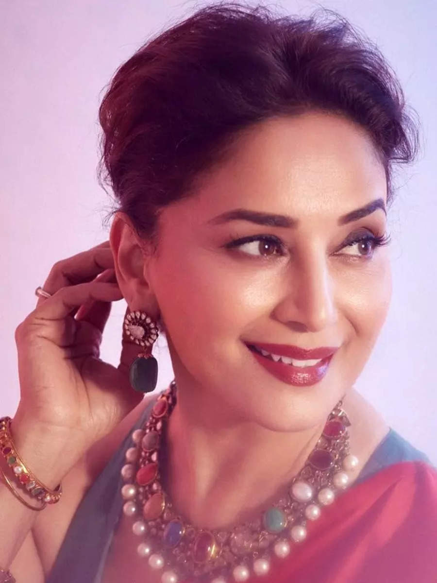 Madhuri Dixits Timeless Beauty In Red Saree Times Of India