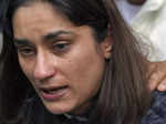 New Delhi_ Indian wrestler Vinesh Phogat reacts during a press conference regard... (2).