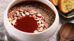 Watch: How to make Tomato, Beetroot, and Spinach Soup with Garlic Bread