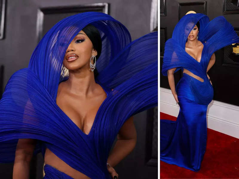 Grammy Awards 2023: You can't miss Cardi B's 'ghoonghat vibe' in electric blue gown by an Indian designer!