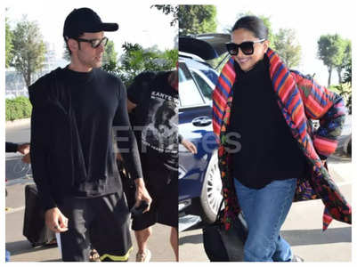 Deepika Padukone looks chic while Hrithik Roshan keeps it classy as they jet off for 'Fighter' shoot - See photos