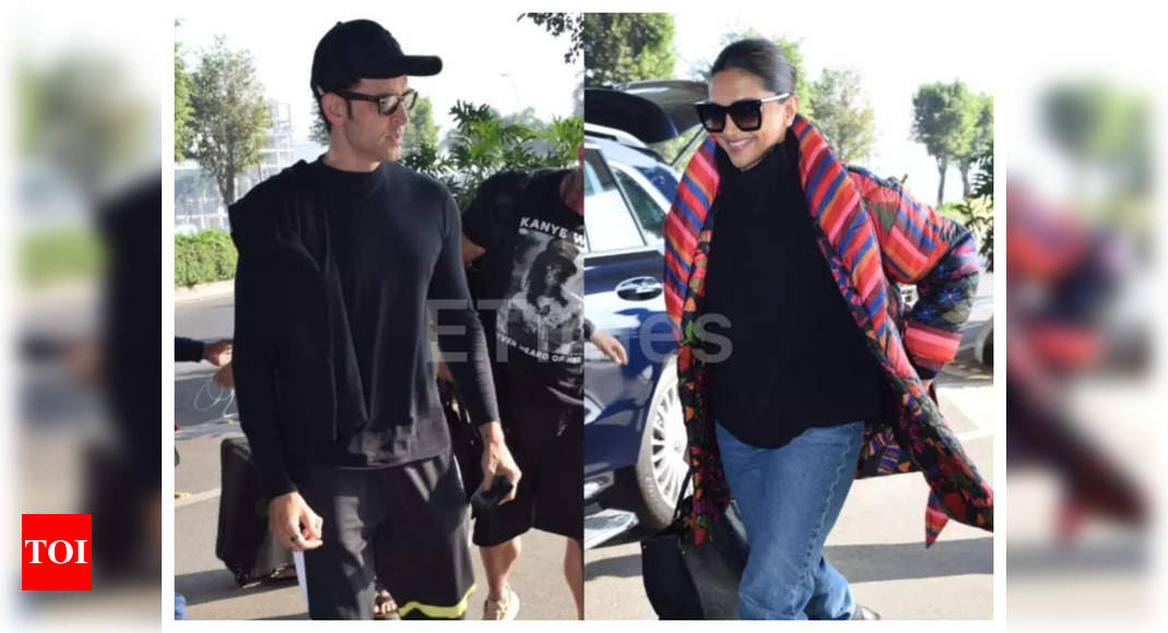 Deepika Padukone looks chic while Hrithik Roshan keeps it classy as they jet off for ‘Fighter’ shoot – See photos – Times of India