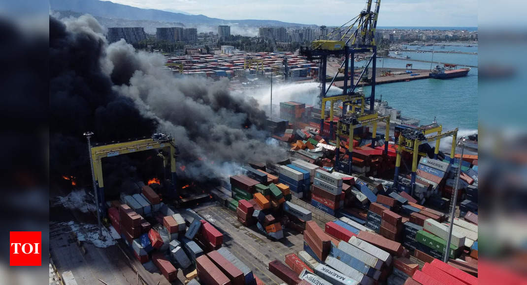 Port: Shipping containers ablaze at earthquake-stricken Turkey’s Iskenderun Port, operations halted