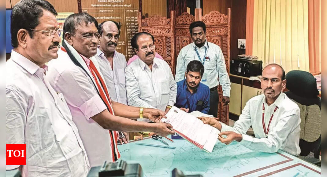 Aiadmk AIADMK candidate K S Thennarasu files nomination for Erode East
